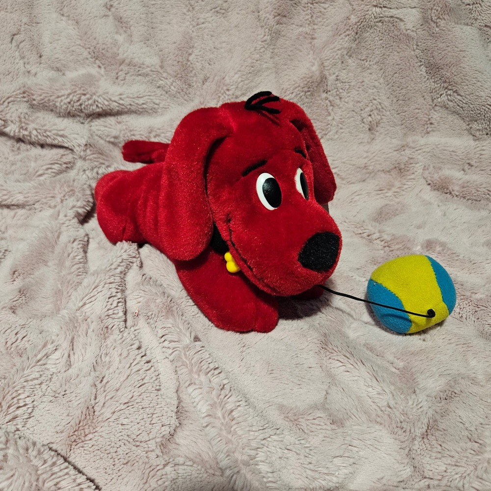 VTG Clifford The Big Red Dog‎ Plush Toy with Ball Yellow Bone Collar Stuffed